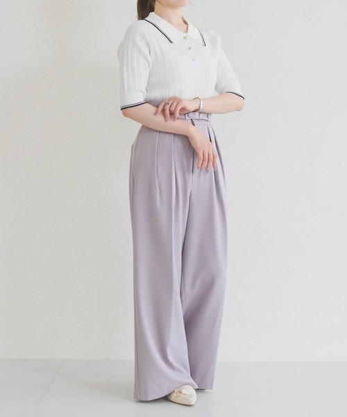 31 Sons de mode（トランテアン　ソン　ドゥ　モード）の「2026春夏新作 アイレット編みポロニット（ニット/セーター・レディース・ブラック/オフホワイト/ピンク・ﾌﾘ-）」の10枚目の写真