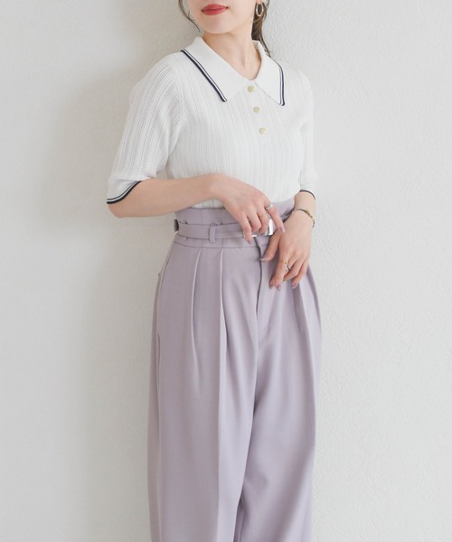 31 Sons de mode（トランテアン　ソン　ドゥ　モード）の「2026春夏新作 アイレット編みポロニット（ニット/セーター・レディース・ブラック/オフホワイト/ピンク・ﾌﾘ-）」の11枚目の写真