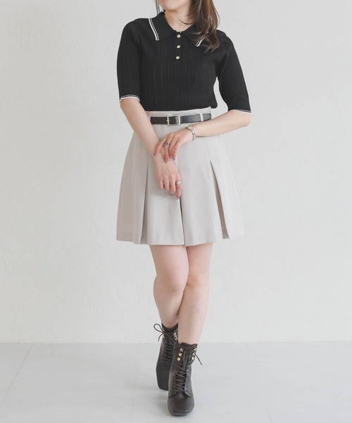 31 Sons de mode（トランテアン　ソン　ドゥ　モード）の「2026春夏新作 アイレット編みポロニット（ニット/セーター・レディース・ブラック/オフホワイト/ピンク・ﾌﾘ-）」の17枚目の写真