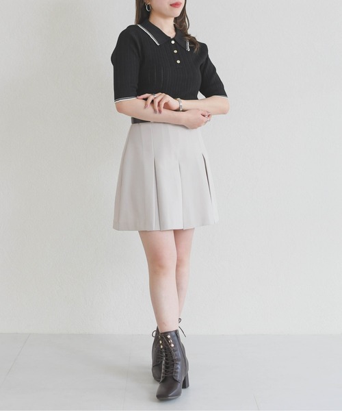 31 Sons de mode（トランテアン　ソン　ドゥ　モード）の「2026春夏新作 アイレット編みポロニット（ニット/セーター・レディース・ブラック/オフホワイト/ピンク・ﾌﾘ-）」の18枚目の写真