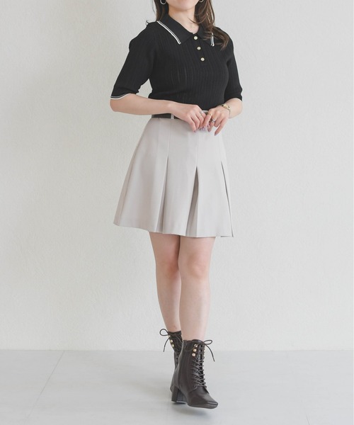 31 Sons de mode（トランテアン　ソン　ドゥ　モード）の「2026春夏新作 アイレット編みポロニット（ニット/セーター・レディース・ブラック/オフホワイト/ピンク・ﾌﾘ-）」の19枚目の写真