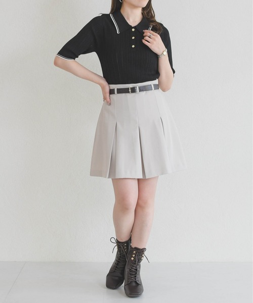 31 Sons de mode（トランテアン　ソン　ドゥ　モード）の「2026春夏新作 アイレット編みポロニット（ニット/セーター・レディース・ブラック/オフホワイト/ピンク・ﾌﾘ-）」の20枚目の写真