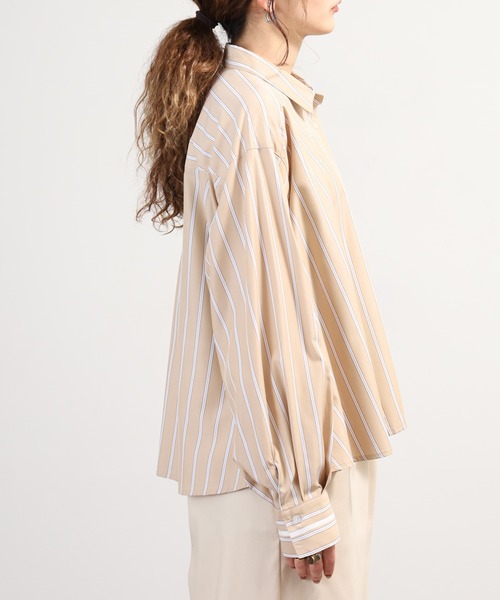 EGLANTINE（エグランティーヌ）の「EGLANTINE ストライプブラウス長袖（シャツ/ブラウス・レディース・キャメル/サックスブルー・38）」の18枚目の写真