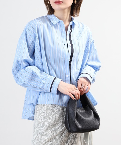 EGLANTINE（エグランティーヌ）の「EGLANTINE ストライプブラウス長袖（シャツ/ブラウス・レディース・キャメル/サックスブルー・38）」の5枚目の写真