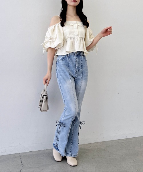 INGNI(イング)の「【WEB限定】ツイードペプラムオフショルブラウス(シャツ/ブラウス・レディース・ブラック/アイボリー/ピンク・M)」の8枚目の写真