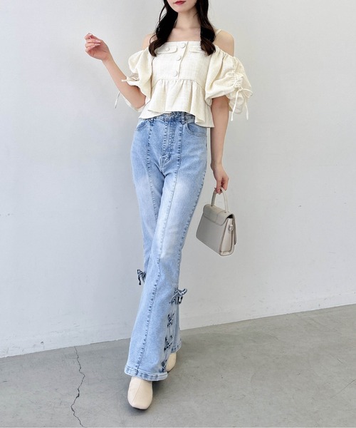 INGNI(イング)の「【WEB限定】ツイードペプラムオフショルブラウス(シャツ/ブラウス・レディース・ブラック/アイボリー/ピンク・M)」の10枚目の写真