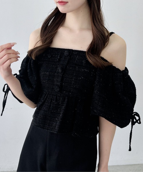 INGNI(イング)の「【WEB限定】ツイードペプラムオフショルブラウス(シャツ/ブラウス・レディース・ブラック/アイボリー/ピンク・M)」の12枚目の写真