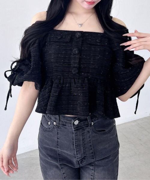 INGNI(イング)の「【WEB限定】ツイードペプラムオフショルブラウス(シャツ/ブラウス・レディース・ブラック/アイボリー/ピンク・M)」の17枚目の写真