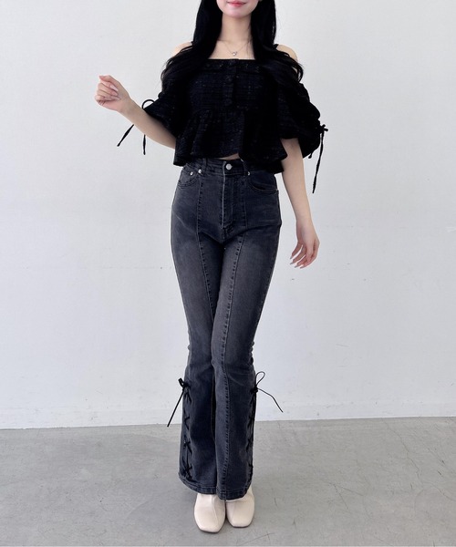 INGNI(イング)の「【WEB限定】ツイードペプラムオフショルブラウス(シャツ/ブラウス・レディース・ブラック/アイボリー/ピンク・M)」の18枚目の写真