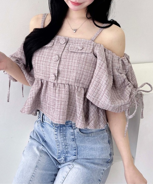 INGNI(イング)の「【WEB限定】ツイードペプラムオフショルブラウス(シャツ/ブラウス・レディース・ブラック/アイボリー/ピンク・M)」の22枚目の写真