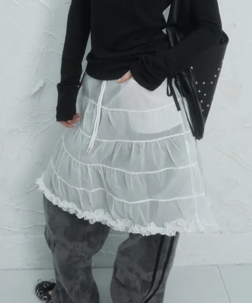Ada.(エイダ)の「◇SETUPEXE◇ブランド直輸入正規品/フリル カンカン スカート FRILL CANCAN SKIRT(スカート・レディース・ホワイト/カモフラージュ・FREE)」の3枚目の写真