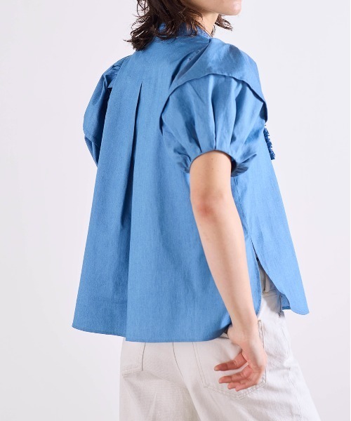 Marilyn Moon(マリリンムーン)の「modern tuck frill volume sleeve blouse(シャツ/ブラウス・レディース・ライトブルー/ホワイト×ブルー/ホワイト/ブルー系その他/ピンク・FREE)」の9枚目の写真