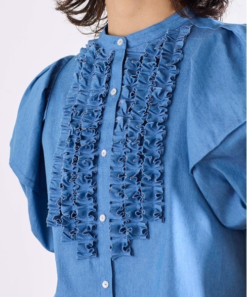 Marilyn Moon(マリリンムーン)の「modern tuck frill volume sleeve blouse(シャツ/ブラウス・レディース・ライトブルー/ホワイト×ブルー/ホワイト/ブルー系その他/ピンク・FREE)」の11枚目の写真