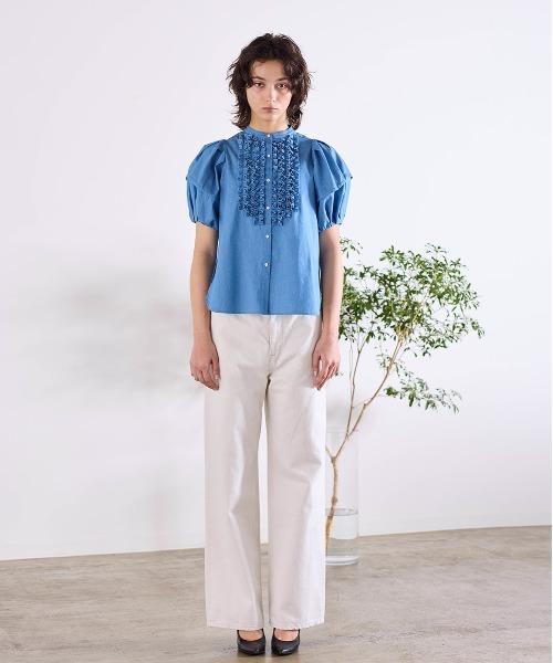 Marilyn Moon(マリリンムーン)の「modern tuck frill volume sleeve blouse(シャツ/ブラウス・レディース・ライトブルー/ホワイト×ブルー/ホワイト/ブルー系その他/ピンク・FREE)」の14枚目の写真