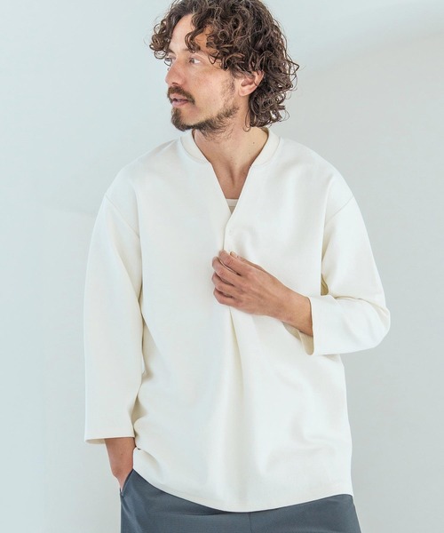 Magine(マージン)の「mlt5617-Skipper & pullover design Seven-Sleeve Shirt スキッパー7分袖カットソー(MGN-261-043)(Tシャツ/カットソー・メンズ・チャコール/ホワイト/ブラック・48/46/44)」の1枚目の写真