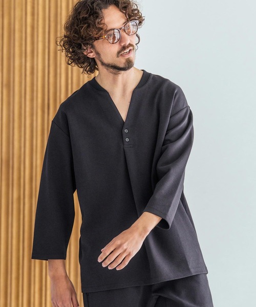 Magine(マージン)の「mlt5617-Skipper & pullover design Seven-Sleeve Shirt スキッパー7分袖カットソー(MGN-261-043)(Tシャツ/カットソー・メンズ・チャコール/ホワイト/ブラック・48/46/44)」の9枚目の写真