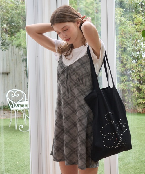 Birthday room（バースデイルーム）の「バイアスチェックキャミワンピース/Bias check camisole dress（キャミソール・レディース・グレー/ブルー・FREE）」の5枚目の写真