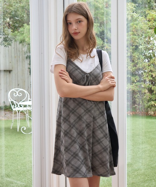 Birthday room（バースデイルーム）の「バイアスチェックキャミワンピース/Bias check camisole dress（キャミソール・レディース・グレー/ブルー・FREE）」の6枚目の写真