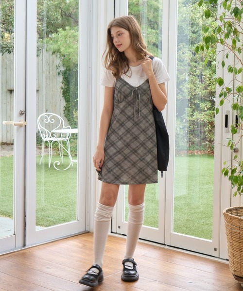 Birthday room（バースデイルーム）の「バイアスチェックキャミワンピース/Bias check camisole dress（キャミソール・レディース・グレー/ブルー・FREE）」の7枚目の写真