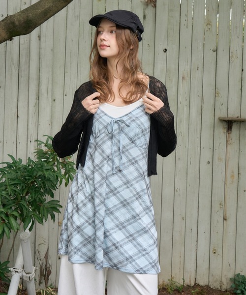 Birthday room（バースデイルーム）の「バイアスチェックキャミワンピース/Bias check camisole dress（キャミソール・レディース・グレー/ブルー・FREE）」の10枚目の写真