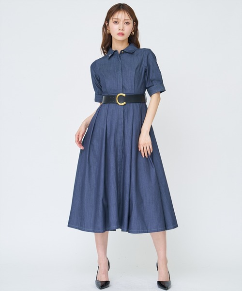 ベルト付き5分袖デニムワンピース（ワンピース）｜AND COUTURE 