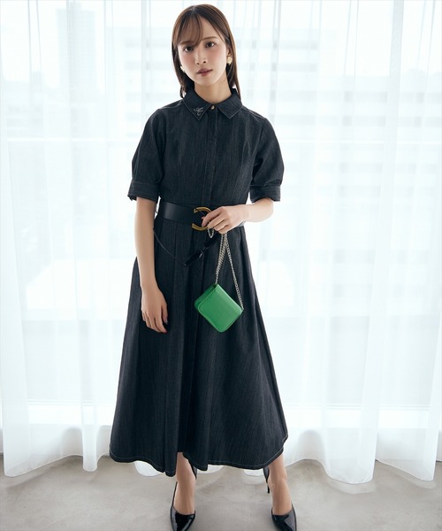 ベルト付き5分袖デニムワンピース（ワンピース）｜AND COUTURE 