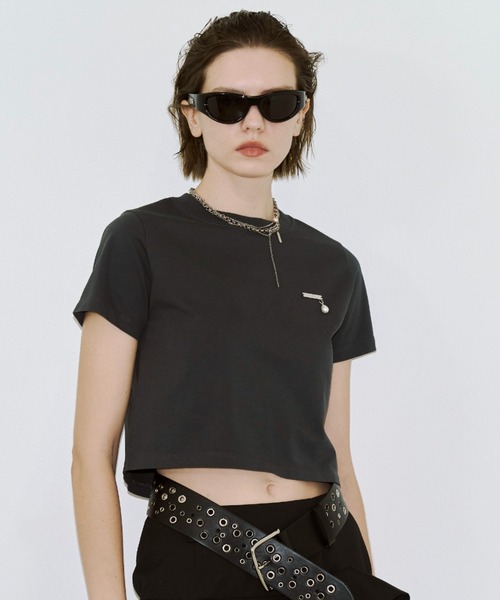 JOSE MOON（ジョゼムーン）の「EYLET STUDS MINI TSHIRT/アイレットスタッズミニTシャツ（Tシャツ/カットソー・レディース・ブラック/グレー/ホワイト・FREE）」の3枚目の写真