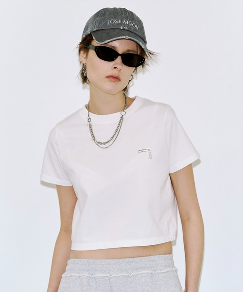 JOSE MOON（ジョゼムーン）の「EYLET STUDS MINI TSHIRT/アイレットスタッズミニTシャツ（Tシャツ/カットソー・レディース・ブラック/グレー/ホワイト・FREE）」の4枚目の写真