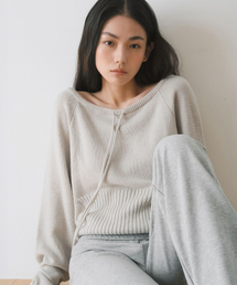STRING OFFSHOULDER POCKET KNIT, LIGHT GREY