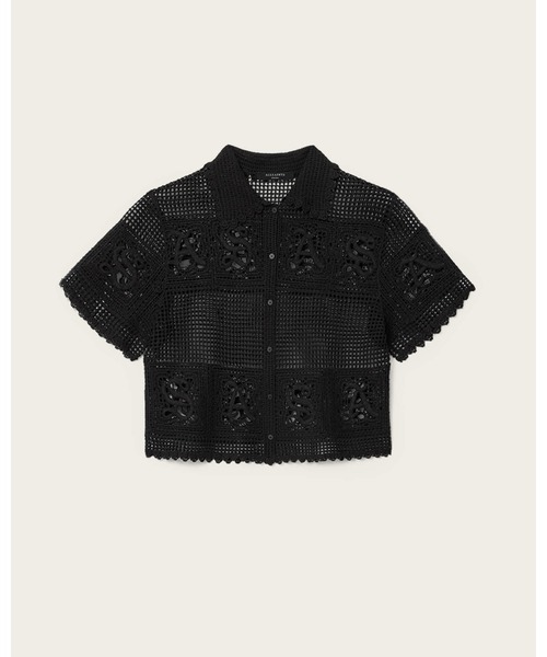 ALLSAINTS(オールセインツ)の「KYRA CROCHET CROPPED POLO | KYRA クロシェ クロップド ポロ(ポロシャツ・レディース・ブラック・XS/S/M)」の5枚目の写真