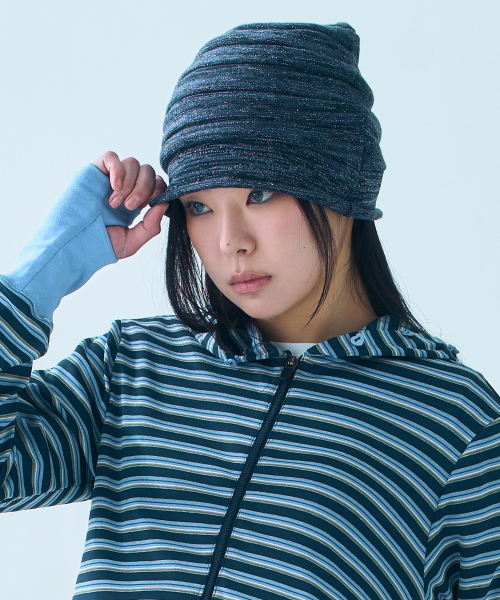 セール】STRIPE GLITTER BEANIE [NAVY]（ニットキャップ/ビーニー