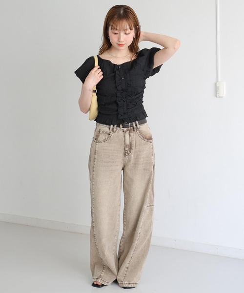 tiptop(ティップトップ)の「フリルシャーリングブラウス(シャツ/ブラウス・レディース・ブラック/アイボリー/ホワイト系その他/サックスブルー・FREE)」の5枚目の写真