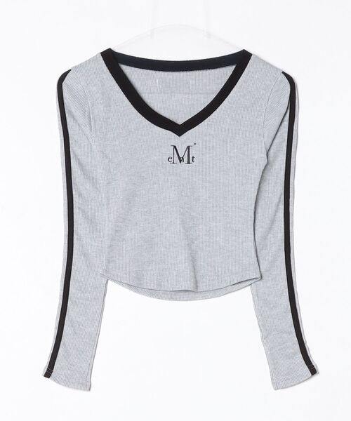 MUCENT(ムセント)の「【MUCENT】ブランド直輸入正規品/MUCENT/BINDING TRACK LINE V-NECK T(Tシャツ/カットソー・レディース・ブラック/ネイビー/グレー・FREE)」の2枚目の写真