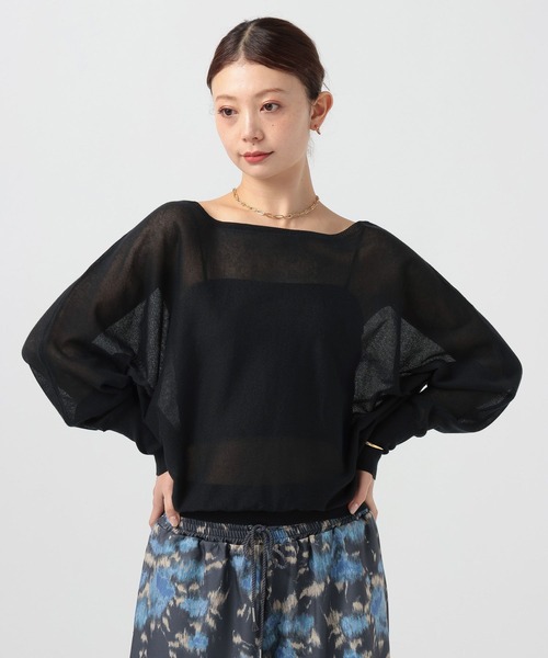 BAYFLOW（ベイフロー）の「[ドライタッチな素材感]シアードルマンニットプルオーバー（ニット/セーター・レディース・ブラウン/オフホワイト/ブラック・FREE）」の2枚目の写真