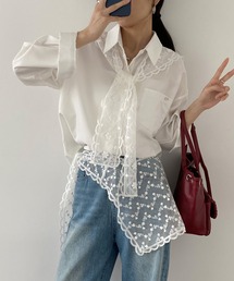 レディース レースネクタイセット 長袖シャツ 春秋ゆったり カジュアル 着回し抜群シャツ/ブラウス