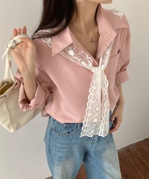 レディース レースネクタイセット 長袖シャツ 春秋ゆったり カジュアル 着回し抜群シャツ/ブラウス