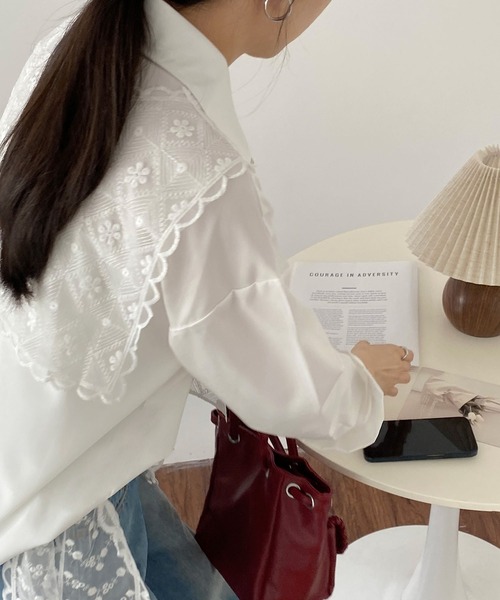 MAISON DE THERESE（メゾン ド テレーズ）の「レディース レースネクタイセット 長袖シャツ 春秋ゆったり カジュアル 着回し抜群シャツ/ブラウス（シャツ/ブラウス・レディース・ピンク/ホワイト/ブルー・M）」の6枚目の写真