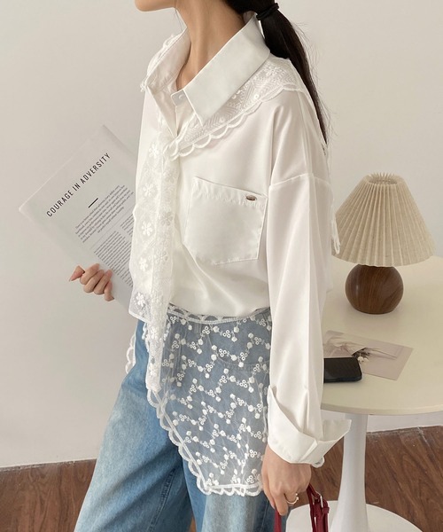 MAISON DE THERESE（メゾン ド テレーズ）の「レディース レースネクタイセット 長袖シャツ 春秋ゆったり カジュアル 着回し抜群シャツ/ブラウス（シャツ/ブラウス・レディース・ピンク/ホワイト/ブルー・M）」の7枚目の写真