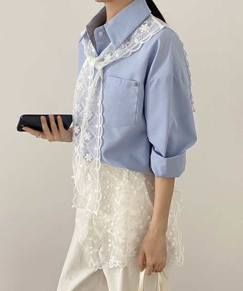 MAISON DE THERESE（メゾン ド テレーズ）の「レディース レースネクタイセット 長袖シャツ 春秋ゆったり カジュアル 着回し抜群シャツ/ブラウス（シャツ/ブラウス・レディース・ピンク/ホワイト/ブルー・M）」の20枚目の写真