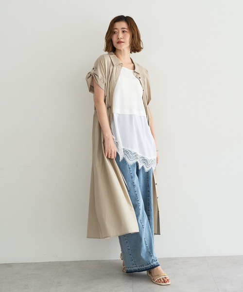 YECCA VECCA（イェッカヴェッカ）の「ORGABITS タックシャツワンピース（シャツワンピース・レディース・ブルーグリーン/ベージュ/チャコールグレー・FREE）」の3枚目の写真