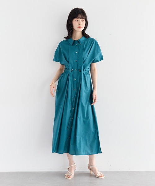 YECCA VECCA（イェッカヴェッカ）の「ORGABITS タックシャツワンピース（シャツワンピース・レディース・ブルーグリーン/ベージュ/チャコールグレー・FREE）」の4枚目の写真