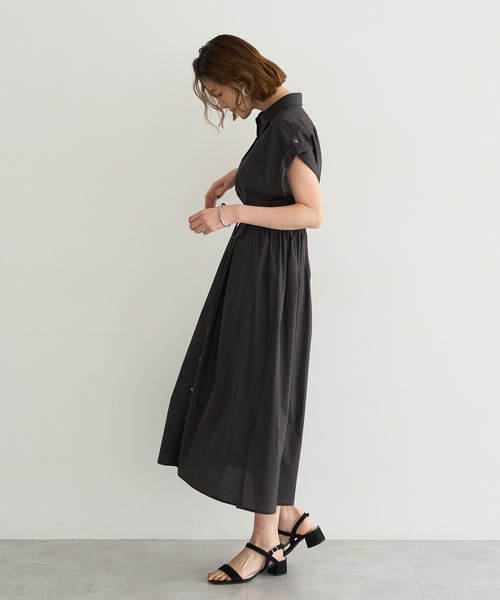 YECCA VECCA（イェッカヴェッカ）の「ORGABITS タックシャツワンピース（シャツワンピース・レディース・ブルーグリーン/ベージュ/チャコールグレー・FREE）」の8枚目の写真