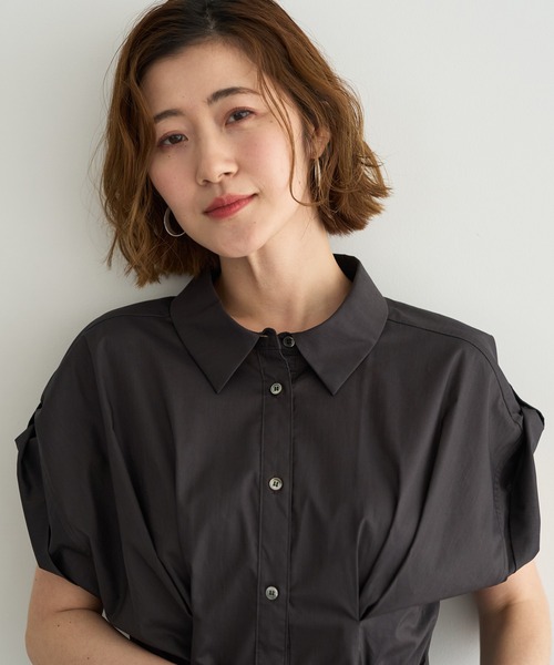 YECCA VECCA（イェッカヴェッカ）の「ORGABITS タックシャツワンピース（シャツワンピース・レディース・ブルーグリーン/ベージュ/チャコールグレー・FREE）」の11枚目の写真