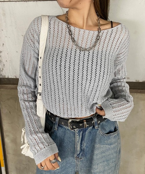 セール】サイドドロスト透かしニットトップス（ニット/セーター）｜non
