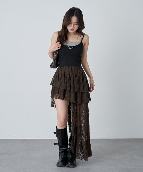 mline（エムライン）の「[mline]ヘムレーススカート（スカート・レディース・ブラウン/オフホワイト・1/2）」の12枚目の写真