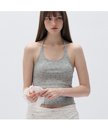 NUBASIC FLOWER HALTER NECK TOP GRAY
