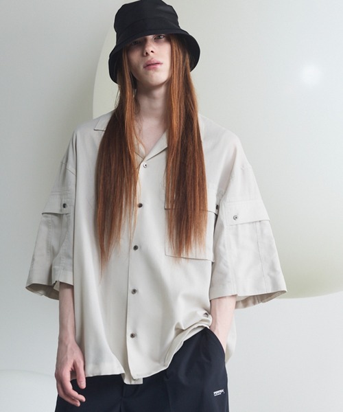 UNISEX》Cargo Pocket Prime-Over Sheer Open Collar Shirt/カーゴ