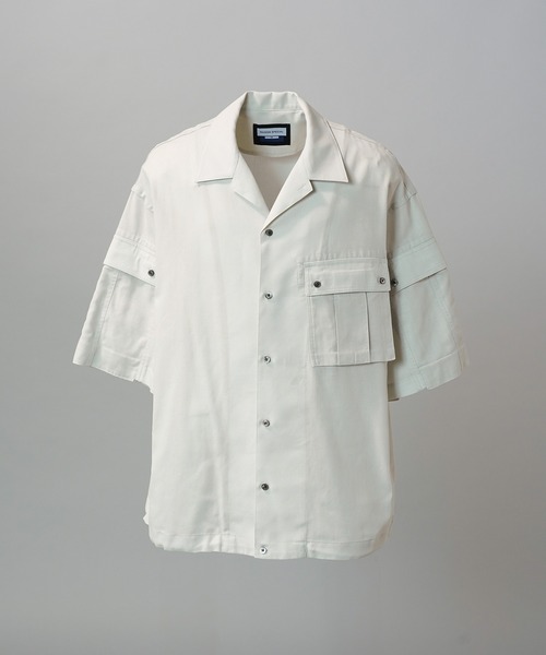 MAISON SPECIAL（メゾンスペシャル）の「《UNISEX》Cargo Pocket Prime-Over Sheer Open Collar Shirt/カーゴポケットプライムオーバーシアーオープンカラーシャツ【MAISON SPECIAL/メゾンスペシャル】（シャツ/ブラウス・メンズ・グレー/ブラック/グレイッシュベージュ・0/1/2）」の4枚目の写真