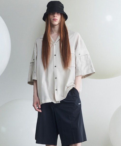 MAISON SPECIAL（メゾンスペシャル）の「《UNISEX》Cargo Pocket Prime-Over Sheer Open Collar Shirt/カーゴポケットプライムオーバーシアーオープンカラーシャツ【MAISON SPECIAL/メゾンスペシャル】（シャツ/ブラウス・メンズ・グレー/ブラック/グレイッシュベージュ・0/1/2）」の16枚目の写真