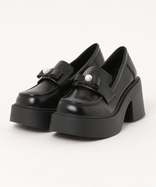 Shoes in Closet(シューズインクローゼット)の「【新入荷】+8.0㎝ 軽量 厚底 スクエアトゥ パール付きリボン アクセント ローファー 486(ローファー・レディース・ブラック/ダークブラウン・L/LL/S/M)」の5枚目の写真
